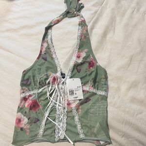 Forever 21 Green Floral Halter Top